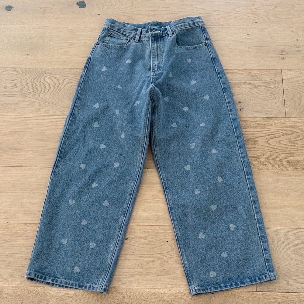 Heart Patterned Blue Women's Jeans